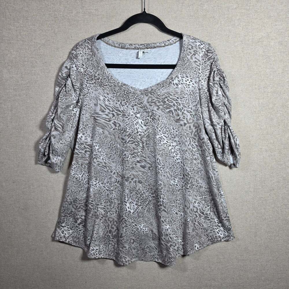 Cato EST 1946 Animal Print Leopard 3/4 ruched Sleeve Blouse Womens 14/16 Boho